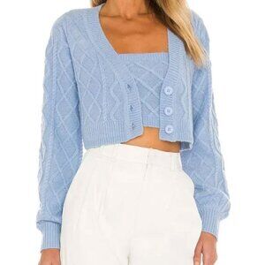 2-PC SET Opal Alpaca Blend Cable Knit Bandeau Crop Cardigan S/M